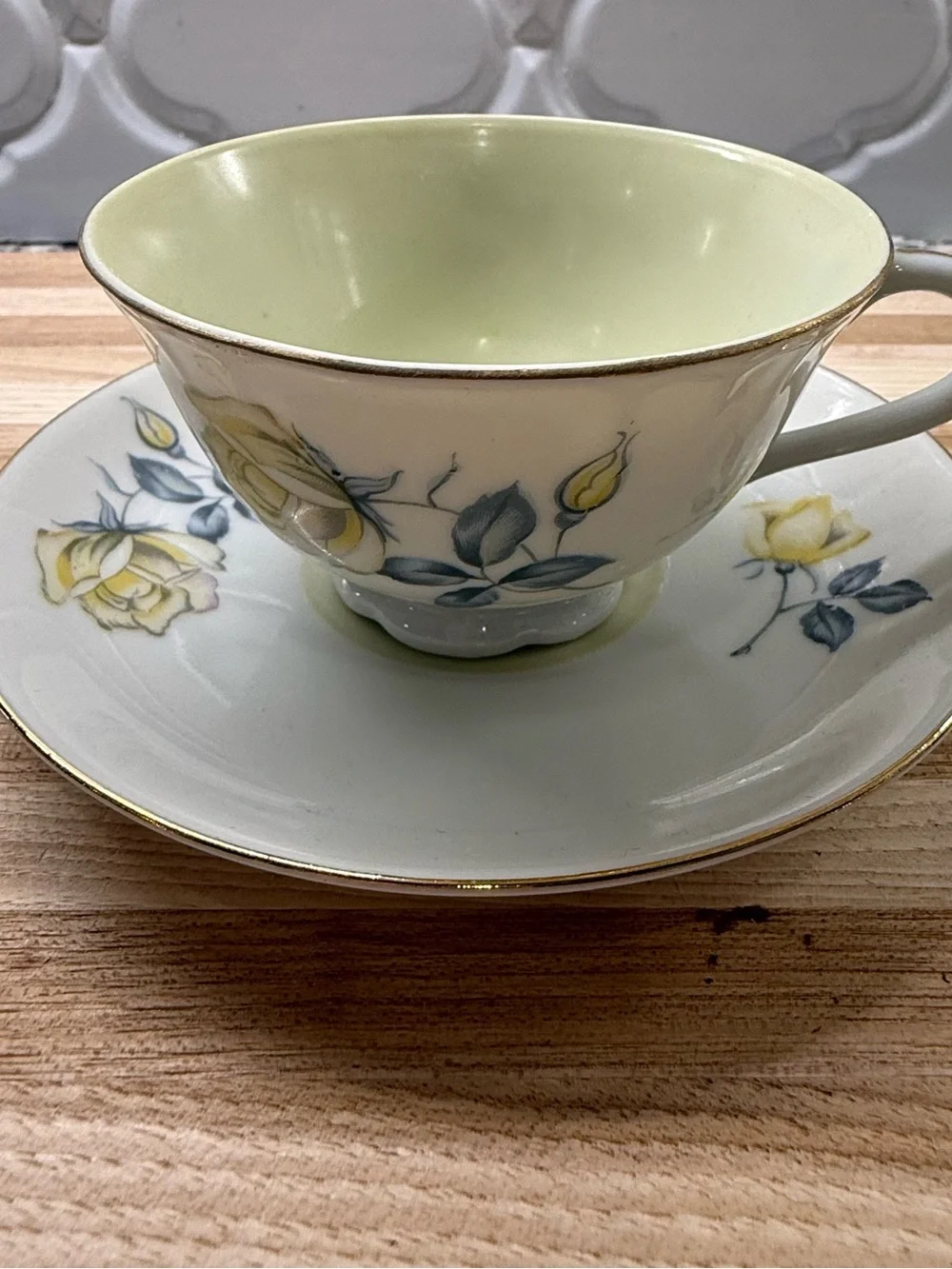 Vintage Lefton China Hand Painted Yellow Rose Teacup & Saucer Set